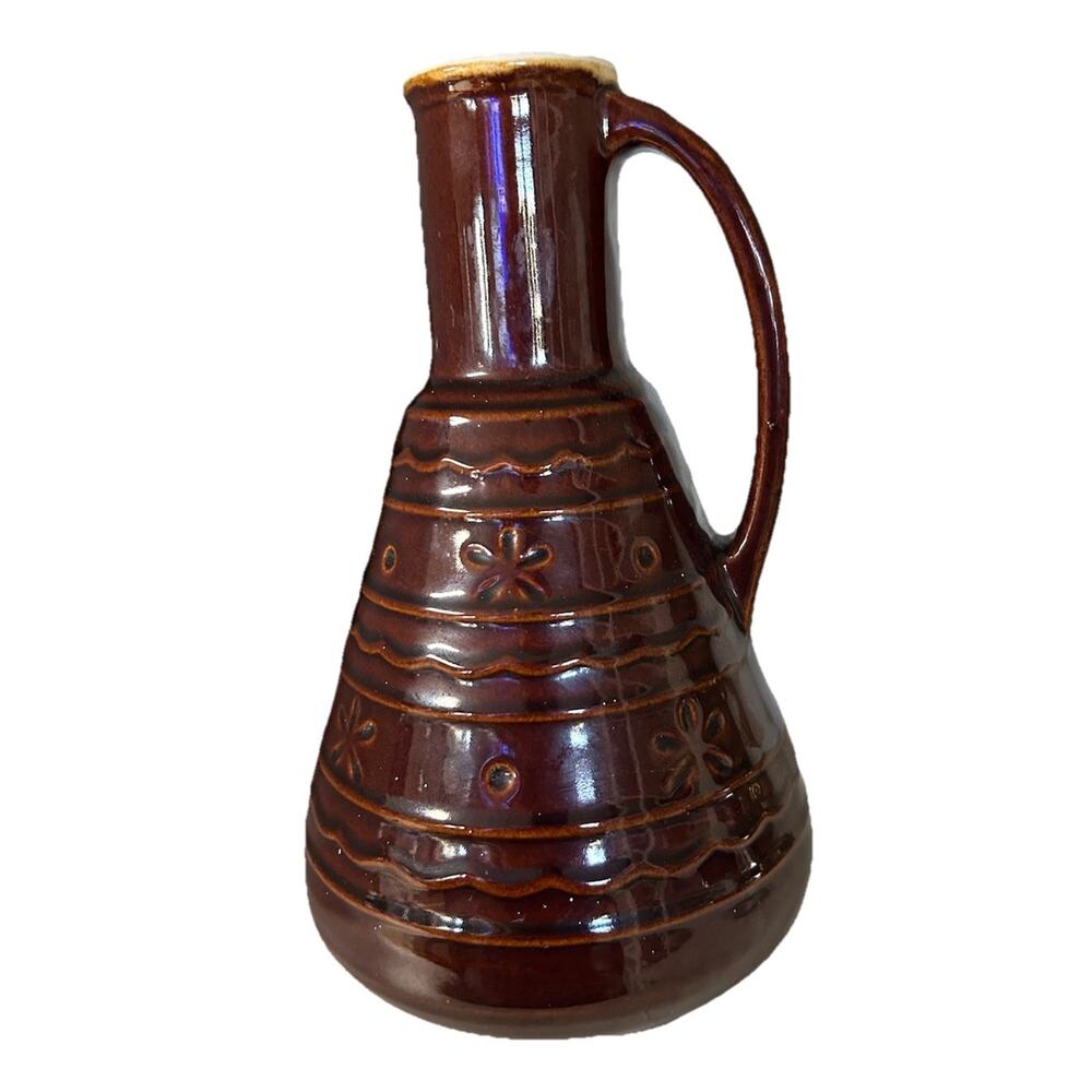 Marcrest Daisy Dot 10.5” Carafe Glaze Pitcher Pottery Jug Vase Brown Stoneware